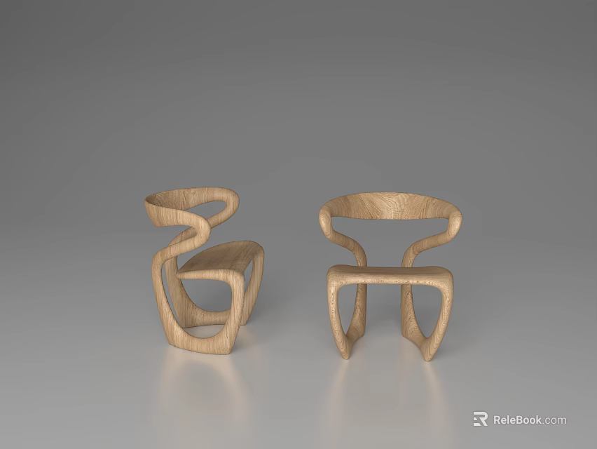 Modern Wooden Single Chair With Unique Curved Structure And Natural Design 3d model 