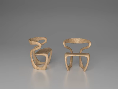 Modern Wooden Single Chair With Unique Curved Structure And Natural Design 3d model
