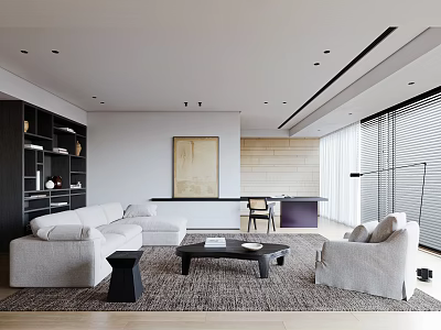 Modern Minimalist Living Room Interior With Light Sofa Black Coffee Table And Abstract Painting 3d model