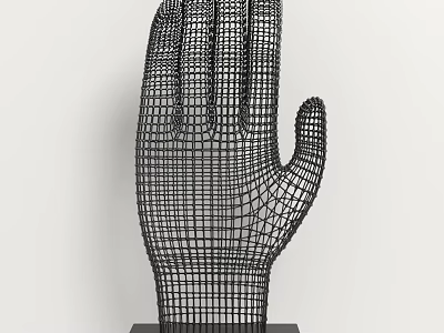 Black Wire Mesh Hand Sculpture With Geometric Grid Design And Base 3d model