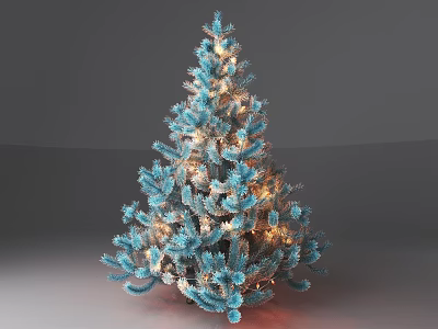 Blue Artificial Christmas Tree Decorated With Warm White Lights For Holiday 3d model