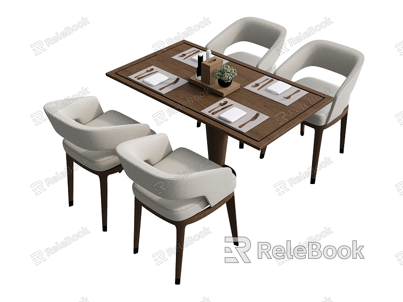 Dining Table and Chair Dining Chair Leisure Chair Dining Table Square Table Tableware Decoration Dining Table and Chair model