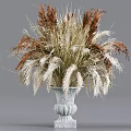 Gray Ornate Vase With Dried Brown And White Pampas Grass Arrangement