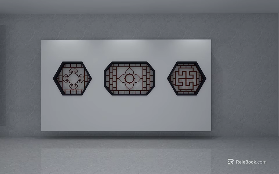 Traditional Chinese Partition Design With Geometric Patterns And Hexagonal Octagonal Shapes 3d model 