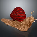 Reptile Snail With Red Striped Shell And Brown Cracked Textured Body On Dark Background