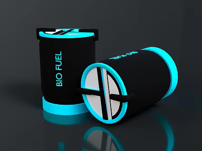 Bio Fuel Containers With Black Body Blue Edges And Tilted Design 3d model