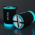 Bio Fuel Containers With Black Body Blue Edges And Tilted Design