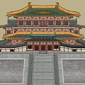 Ancient Chinese Architecture With Multi Story Structure Traditional Curved Eaves And Red Wooden Walls