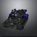 Armored Military Vehicle With Heavy Weapon System Multiple Wheels And Blue Mechanical Details