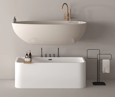 Modern Bathroom With Floating And Freestanding Bathtubs 3d model