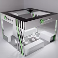 Modern Genvoya Exhibition Booth With Gray Green Design And White Tables Chairs