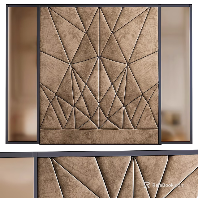 Modern Geometric Pattern Leather Wall Decor For Interior Design With Black Frame 3d model