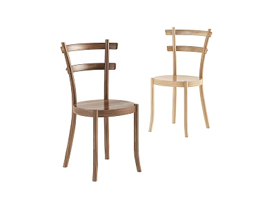 Two Simple Wooden Leisure Chairs Dark Brown And Light Wood Cross Backrest Round Seat 3d model