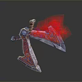 Ornate Battle Axe With Red Flame Effects And Intricate Metallic Carvings