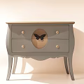 Elegant Gray Console Table With Drawers Golden Knobs Butterfly Decor Wooden Top And Curved Legs
