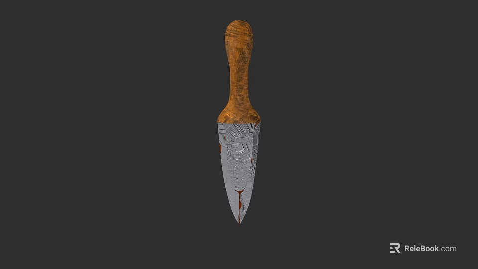 Traditional Weapon Knife With Wooden Handle And Engraved Metal Blade Design 3d model 