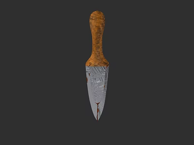 Traditional Weapon Knife With Wooden Handle And Engraved Metal Blade Design 3d model