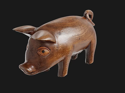 Artisan Carved Wooden Pig Figurine Featuring Lifelike Eyes And Curved Tail 3d model