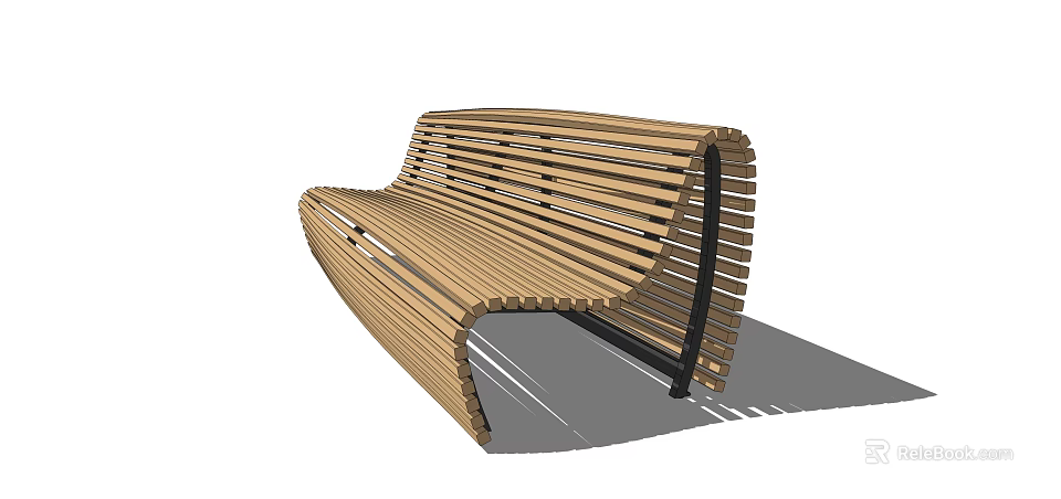 Modern Wooden Outdoor Bench With Curved Design And Metal Frame 3d model 