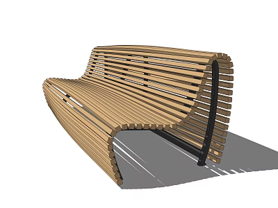 Modern Wooden Outdoor Bench With Curved Design And Metal Frame 3d model