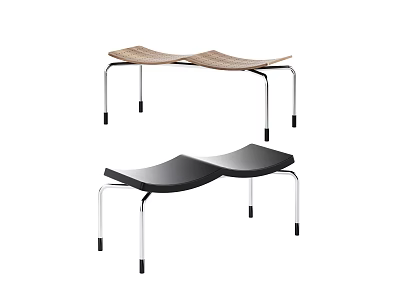 Modern Minimalist Stools With Woven Brown And Smooth Black Seats And Metal Legs 3d model