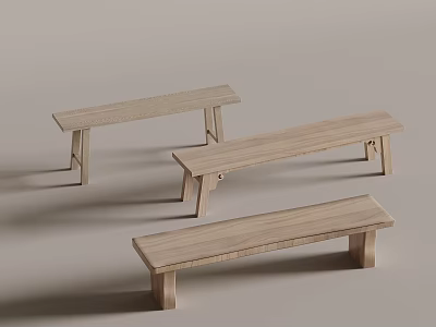 Three Light Wood Grain Wooden Benches With Simple Design In Gray Background 3d model