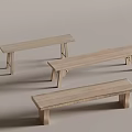 Three Light Wood Grain Wooden Benches With Simple Design In Gray Background