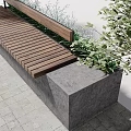 Urban Garden Decor Features With Wooden Bench Green Foliage And Trees On Slate Pavement