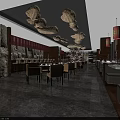 Modern Restaurant Interior Design With Round Pendant Lights Red Decor And Dining Seating