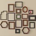 Various Shapes And Colors Picture Frames Hanging On Wall For Home Decor