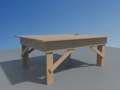 Industrial Equipment Heavy Duty Wooden Workbench Featuring Sturdy Support Structure And Flat Platform 3d model