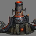 Ancient Stove with Flames Intricate Carvings Mythical Beast Decorations Grand Structure and Glowing Base