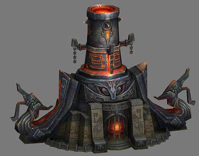 Ancient Stove with Flames Intricate Carvings Mythical Beast Decorations Grand Structure and Glowing Base 3d model
