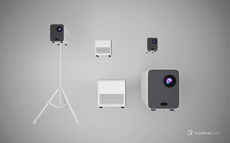 Projection Monitoring Equipment Featuring Stand Mounted And Desktop Projectors With Surveillance Cameras 3d model 
