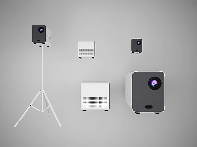Projection Monitoring Equipment Featuring Stand Mounted And Desktop Projectors With Surveillance Cameras 3d model