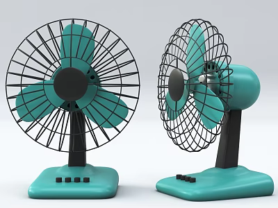 Teal Air Cooler Fan With Black Metal Grills Square Base And Control Buttons 3d model