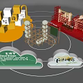 Creative Photo Spot with Cloud Shaped Decor Yellow Stacked Structures and Red Framework