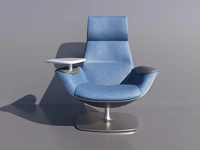 Modern Blue Fabric Single Sofa with Attached Side Table and Silver Metal Base 3d model