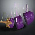Fresh Purple Eggplant Being Sliced into Thin Pieces with Splashing Juice Drops