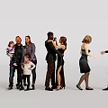 Group of People Holding Child Dancing Couple And Interacting In Various Outfits