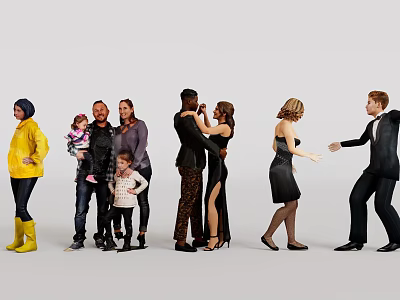 Group of People Holding Child Dancing Couple And Interacting In Various Outfits 3d model