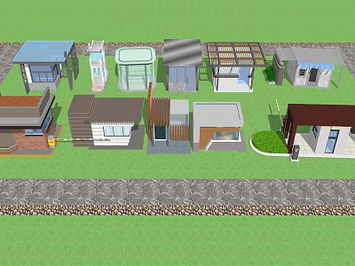 Various Modern Entrance Gates Design With Different Roof Styles And Structures 3d model
