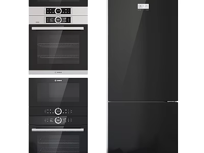 Modern Black Kitchen Appliances With Oven Refrigerator And Stainless Steel Design 3d model