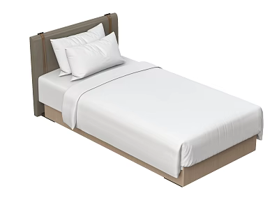 Modern Single Bed With White Bed Sheet Wooden Headboard And Pillows 3d model