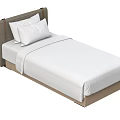 Modern Single Bed With White Bed Sheet Wooden Headboard And Pillows