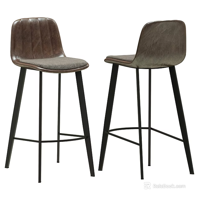 Modern Leather Bar Stool With Black Metal Legs And Crossed Support Structure 3d model 