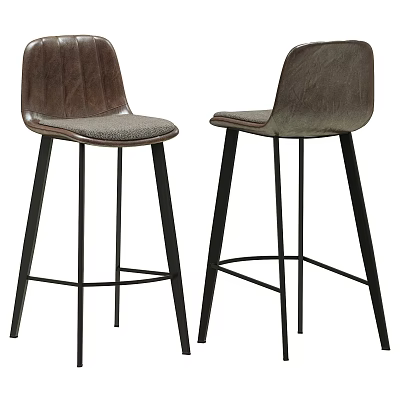 Modern Leather Bar Stool With Black Metal Legs And Crossed Support Structure 3d model