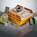 Public Waste Management Facilities With Dumpster Trucks And Trash Bins