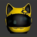 Yellow Cat Ear Shaped Helmet With Black Patterns And Tinted Visor Design 3d model
