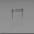Wooden Electric Poles With Black Wires And Red Blue Birds Standing On